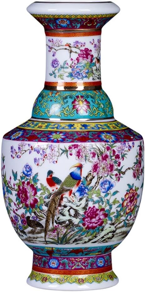 ZSEDP Jingdezhen Ceramic Antique Enamel Flower Vase Flower Arrangement Decoration Chinese Style Living Room
