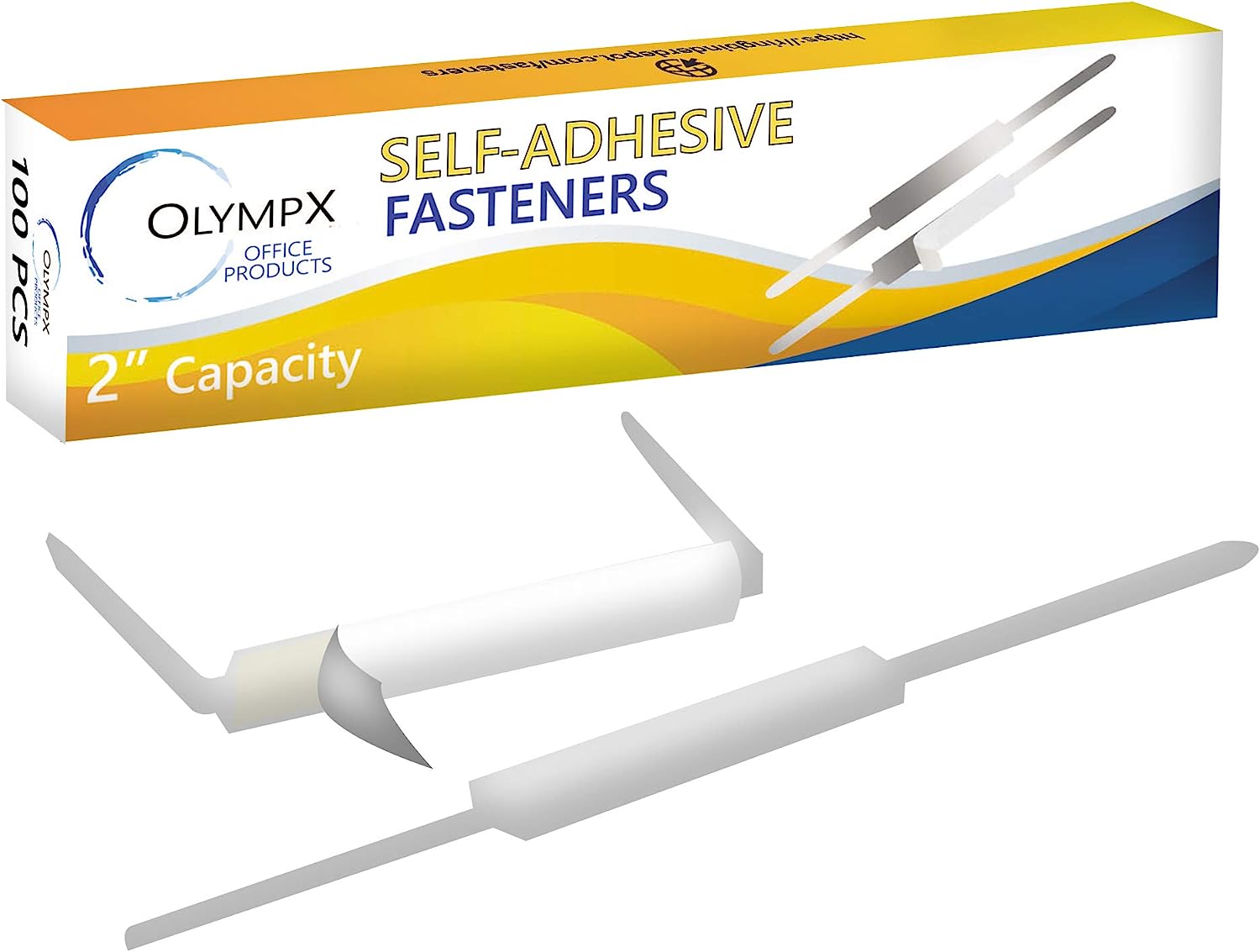OLYMPX 100 Pcs of 2” Capacity Economy Self Adhesive Prong Paper Fastener Bases, 2.75 Inch Center for Paper File Clip Folder Accessories, 100 per Box