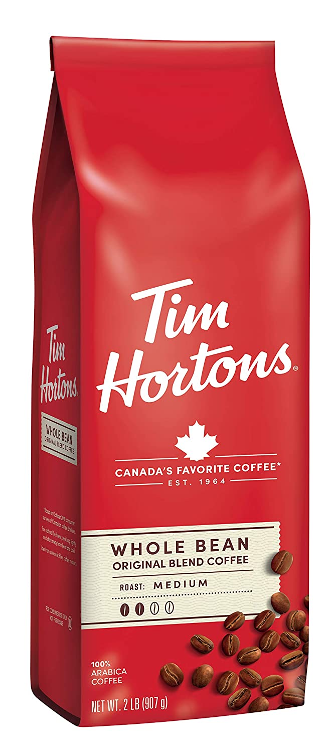Tim Hortons Whole Bean Original, Medium Roast Coffee, Made with 100% Arabica Beans, 32 Ounce Bag
