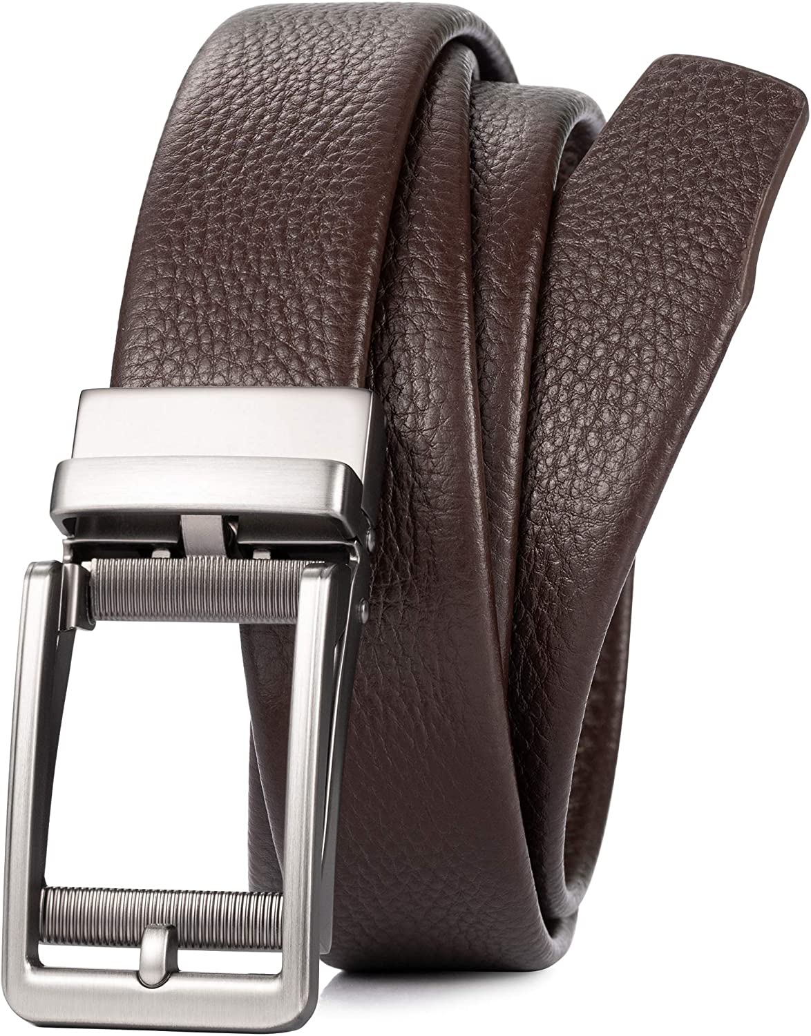 WOLFANT Ratchet Belt for Men,1 3/8" Genuine Leather Dress Belt with Sliding Buckle