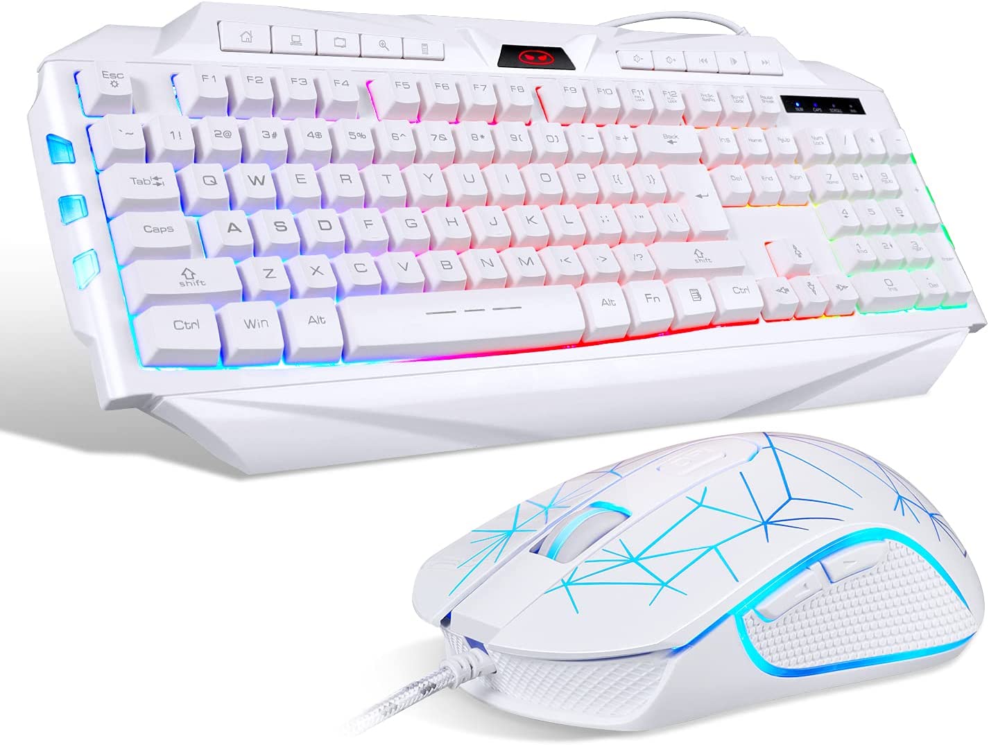 White Gaming Keyboard and Mouse Combo,MageGee GK710 Wired Backlit Keyboard and White Gaming Mouse Combo,PC Keyboard and Adjustable DPI Mouse for PC/loptop/MAC