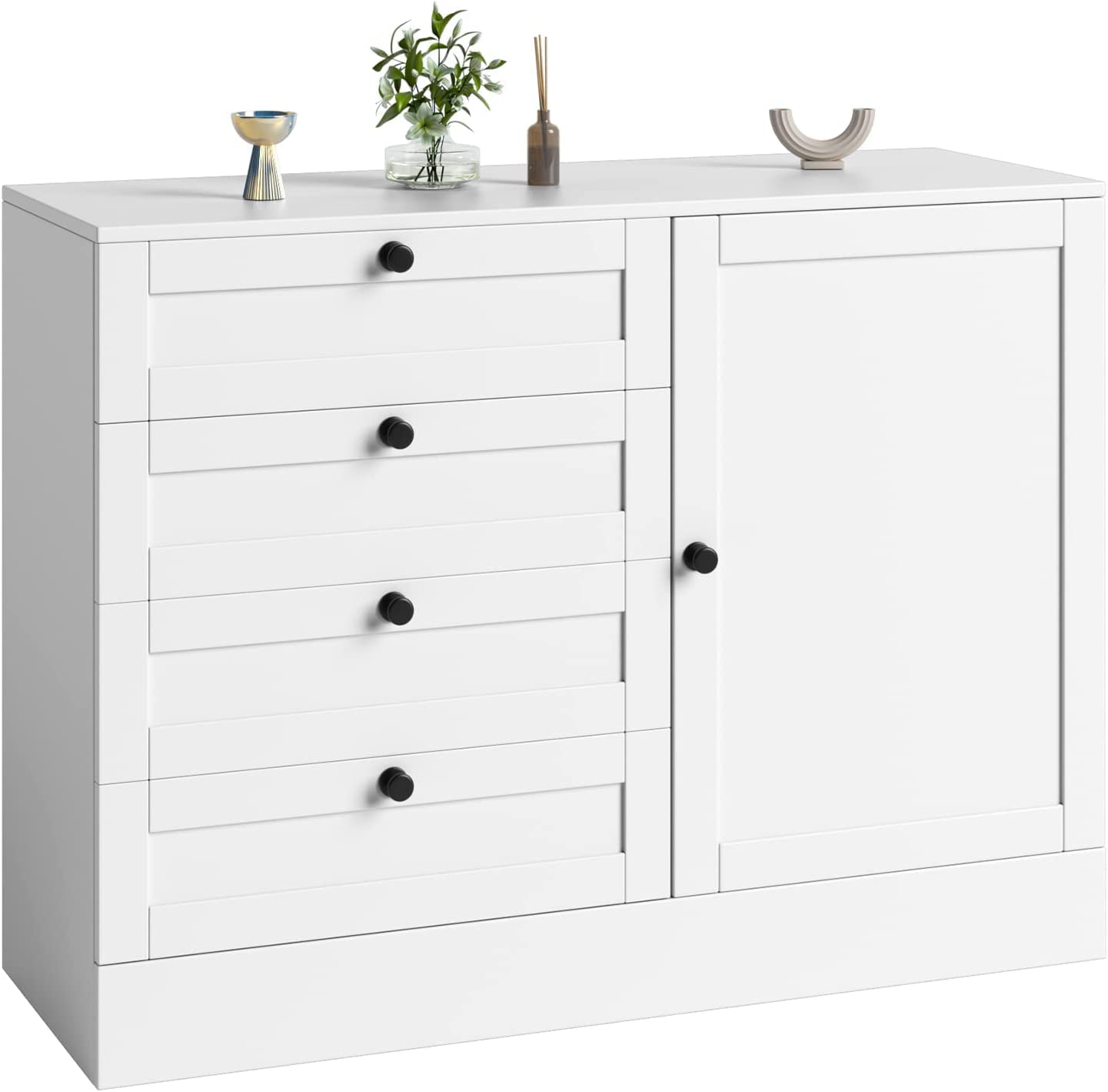 HOSTACK Storage Cabinet， Modern Chest of Drawers， 4 Drawer Dresser &amp; Clothes Organizers for Bedroom， Large Buffet Sideboard， Floor Cabinet for Living Room， Bedroom， Closet， Kitchen， White