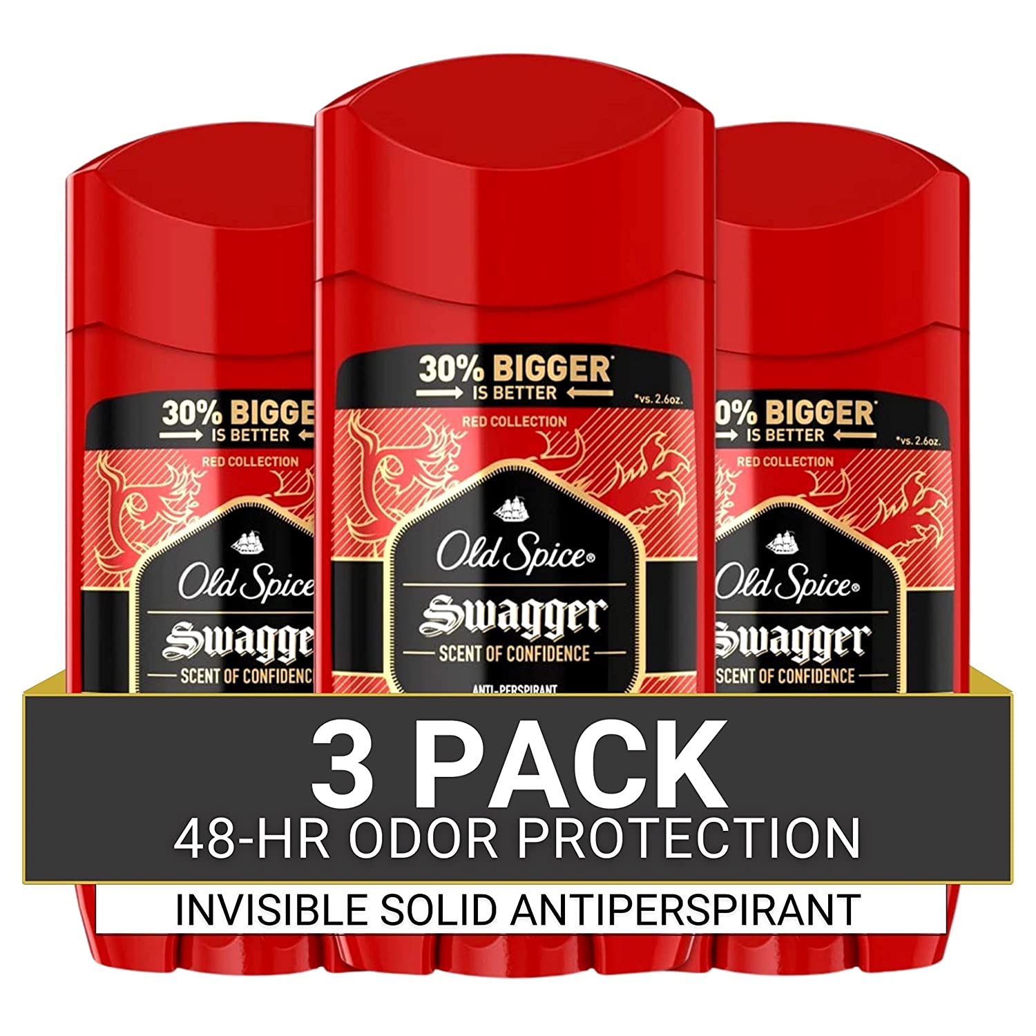 Old Spice Antiperspirant and Deodorant for Men, Invisible Solid, Swagger Scent, 3.4 oz (Pack of 3)