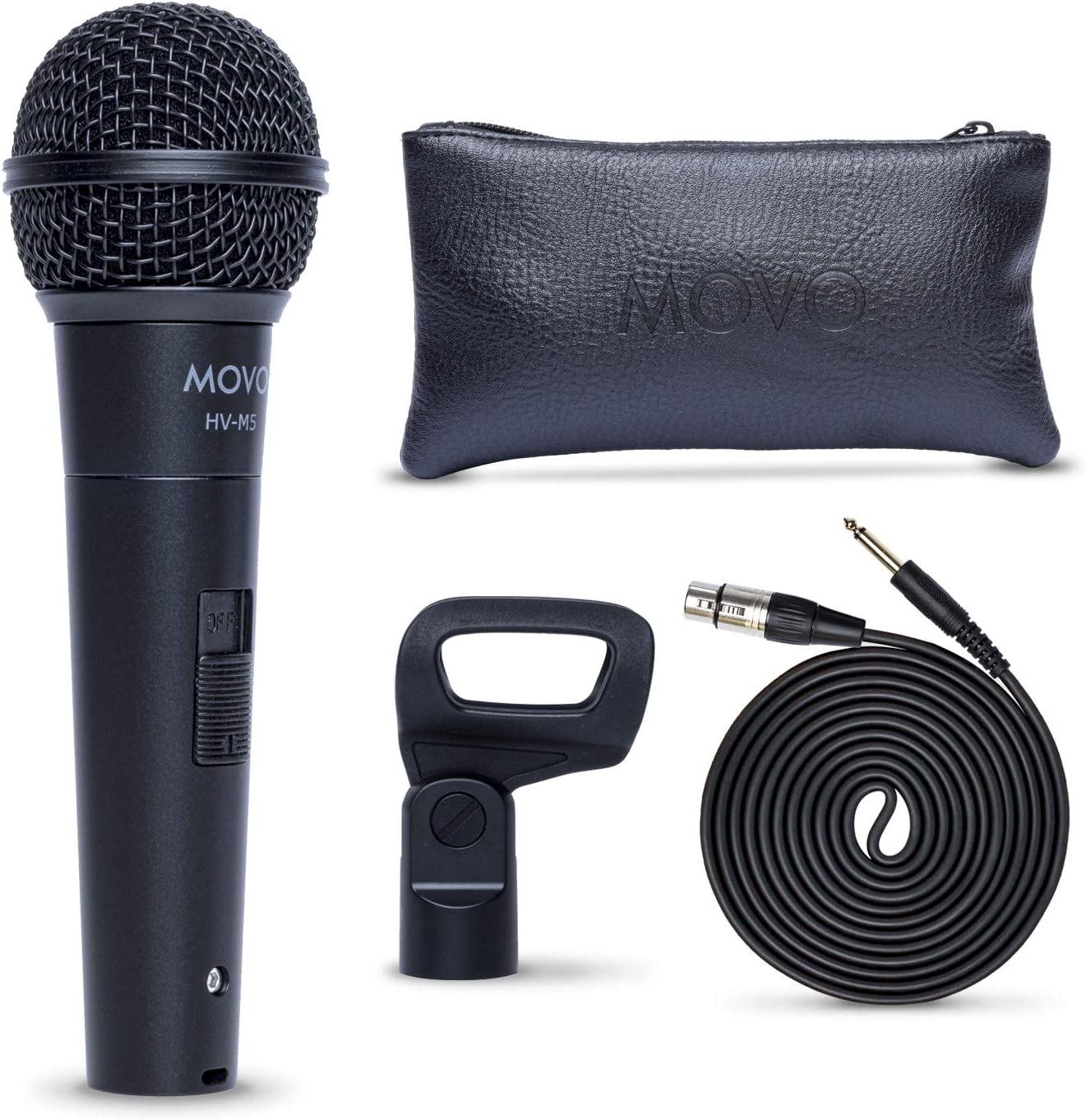 Movo HV-M5 Dynamic Cardioid Vocal Microphone with Internal Shockmount and Windscreen - XLR Compatible Dynamic Microphone with 6.35mm Adapter - Professional Microphone for Singing and Recording