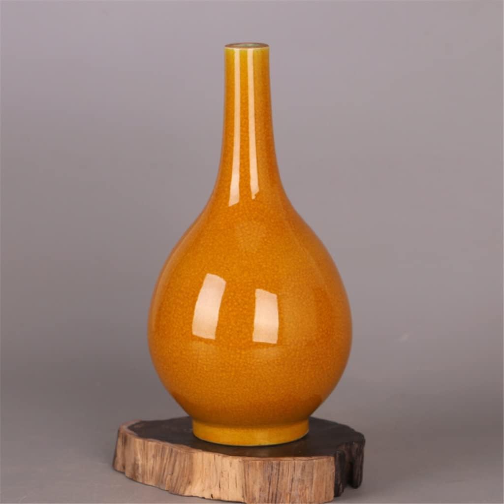 ZSEDP Jingdezhen Yellow Glaze Meiping Vase Antique Vase Collection Home Furnishings