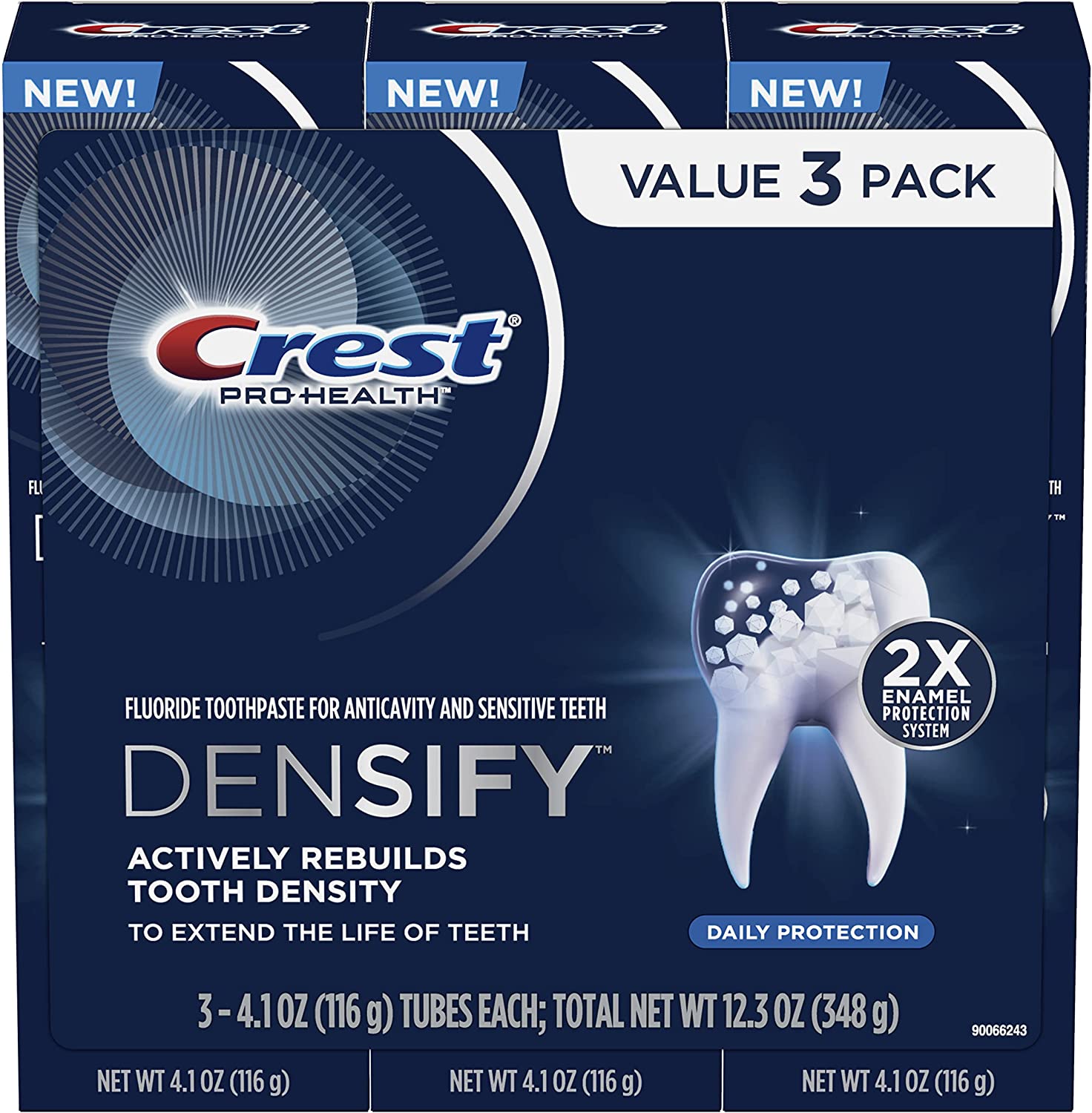 Crest Pro-Health Densify Toothpaste Daily Protection with Fluoride for Anticavity and Sensitive Teeth, 4.1oz (Pack of 3)