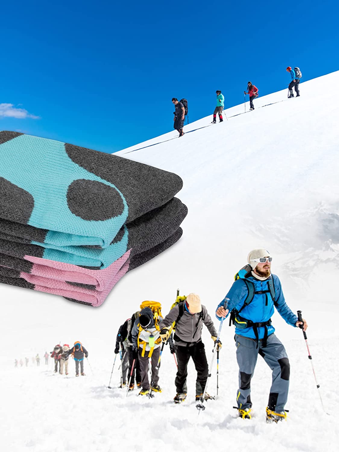 SincereWA Women's Ski Socks for Skiing, Snowboarding, Outdoor Sports,2 Pack, Winter Performance Socks, Pink, blue, 4-10