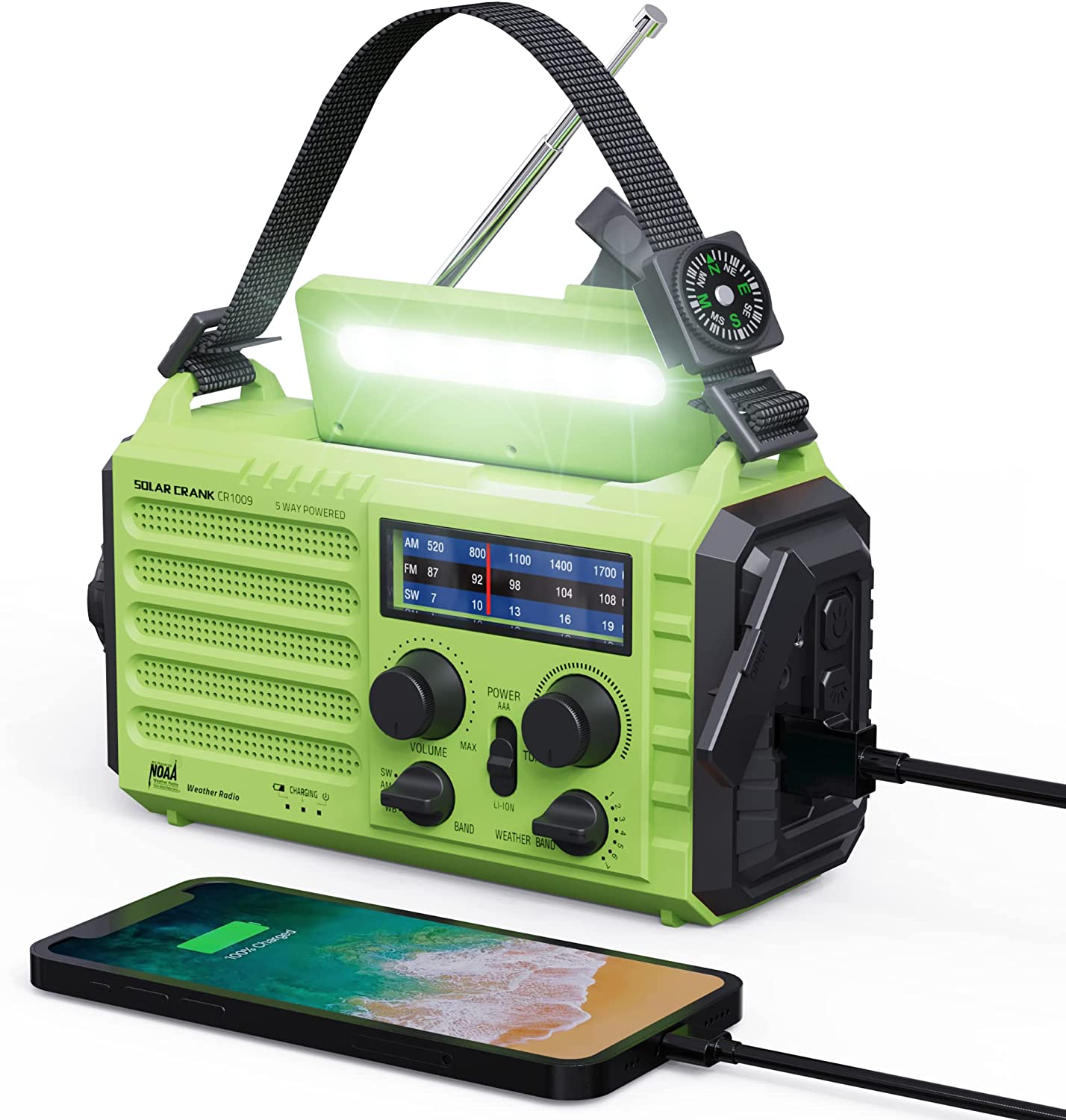 Weather Radio 5000 Emergency Radio Solar Hand Crank Portable AM FM NOAA Shortwave Weather Alert Survival Radio,Power Bank USB Charger,Emergency Flashlight,Camping Lamp,Headphone Jack,SOS Alarm,Compass