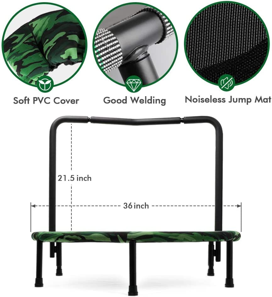 36-Inch Dinosaur Mini Trampoline for Kids with Handle, Foldable Kids Trampoline for Play & Exercise Indoor or Outdoor, Camo Safty Padded Cover Toddler Rebounder Trampoline for Jump Sports