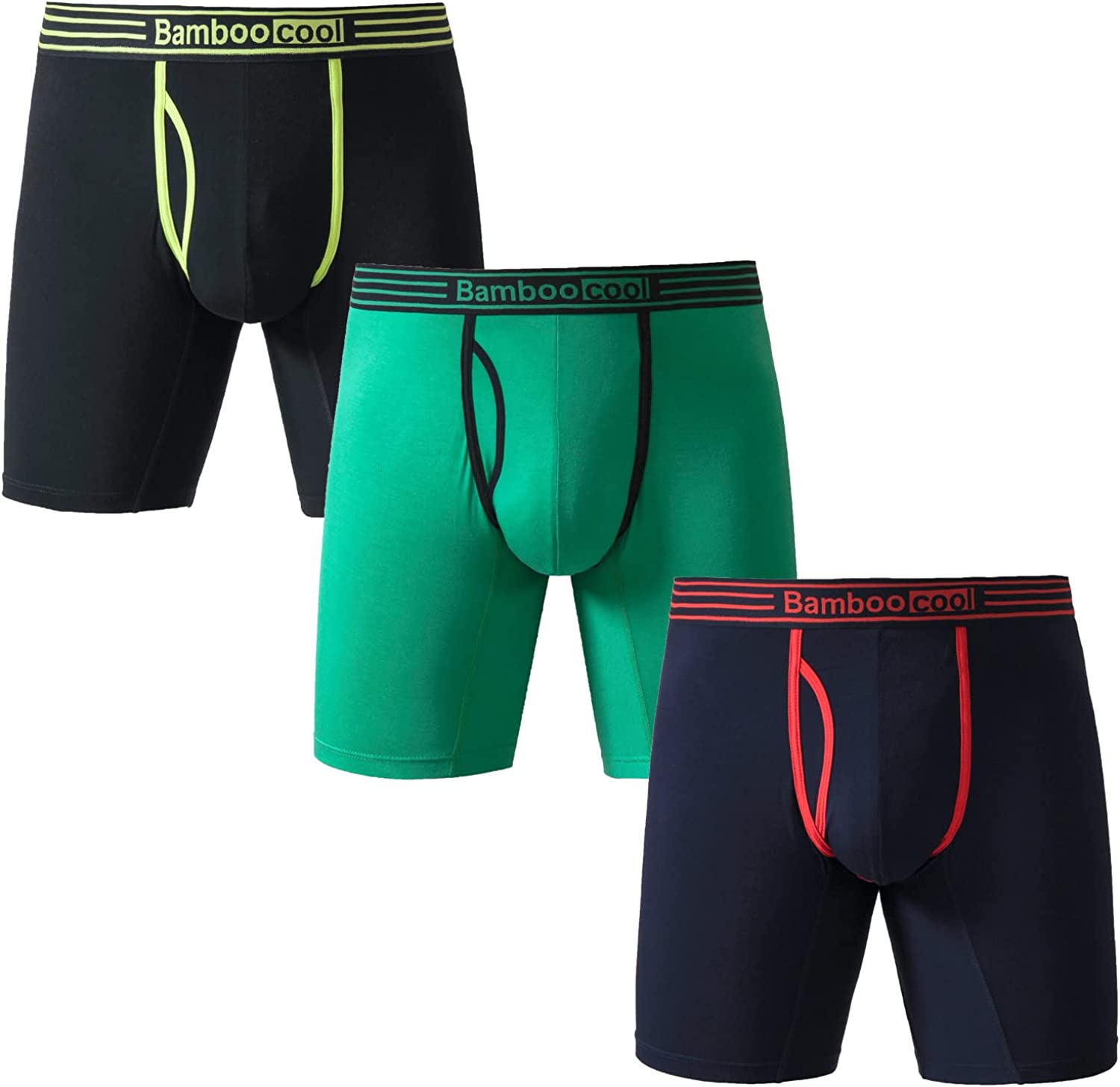 BAMBOO COOL Men's Boxer Briefs No-ride Up Man Boxer Comfortable Breathable Bamboo Viscose Underwear for Men 3 Pack