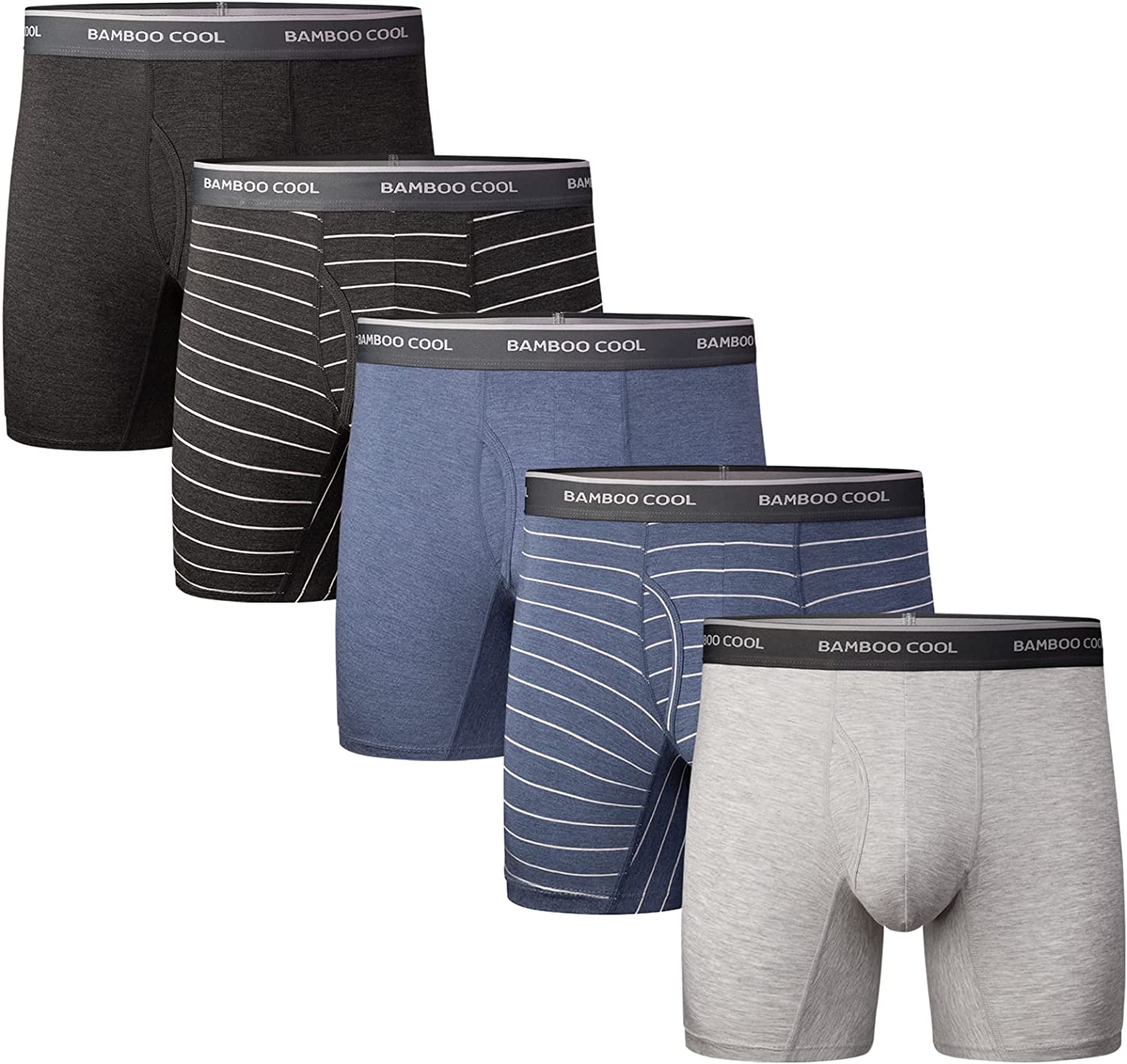 BAMBOO COOL Men's Underwear Boxer Briefs Pack Bamboo Viscose Soft Breathable Long Underwear Trunks