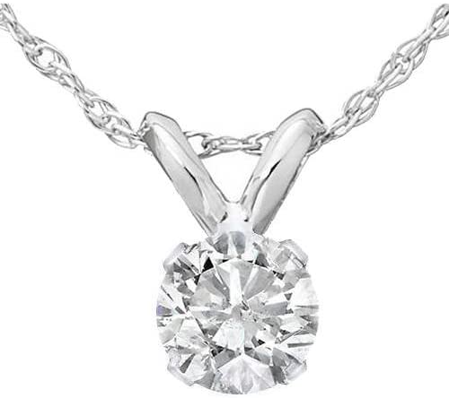14k White or Yellow Gold 1/3 Ct Diamond Round-Cut Natural Solitaire Pendant Women's 18" 14k Gold Chain Necklace