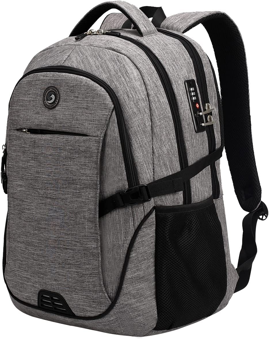 SHRRADOO Travel Laptop Backpack with usb Charging Port for Women & Men School College Students Backpack Fits 17 Inch Laptop (Grey, Large)