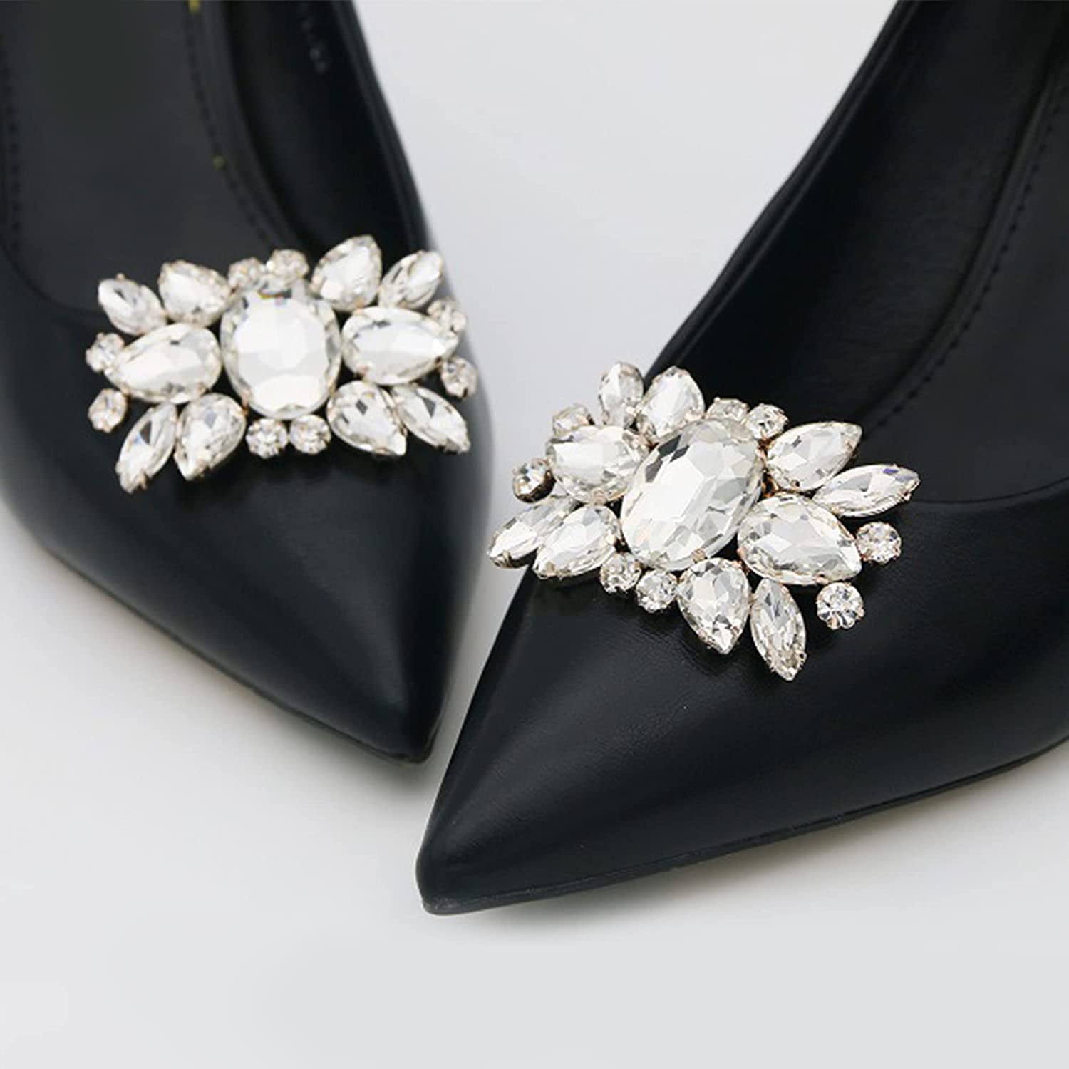 kilofly Elegant Rhinestones Decorations Charms Shoe Clips 2 Pairs