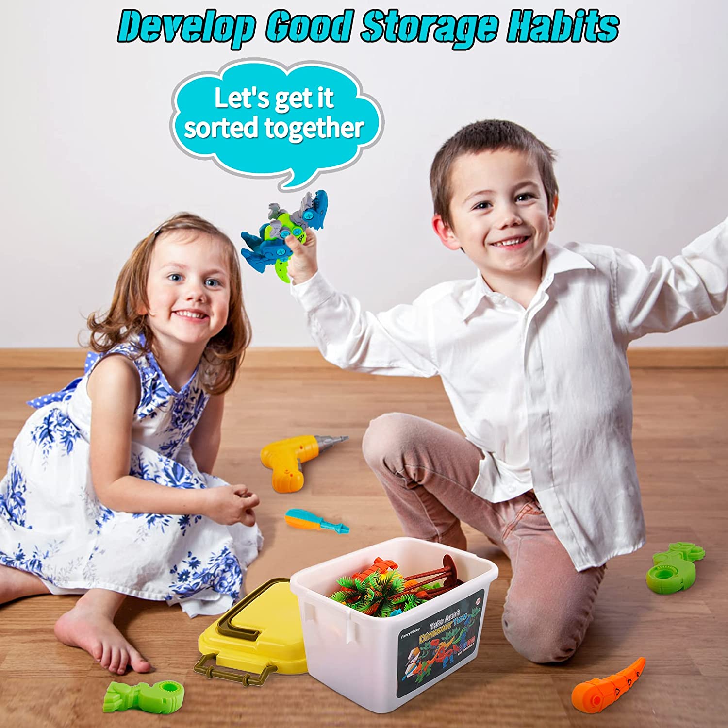 Dinosaur Take Apart Toys with Drill Storage Box - Stem Dinosaur Toys for Kids 3-5 5-7 Educational Construction Building Toys for 3, 4, 5, 6, 7 Year Old Boys, Ideal Xmas Birthday Gifts (4 Pack)