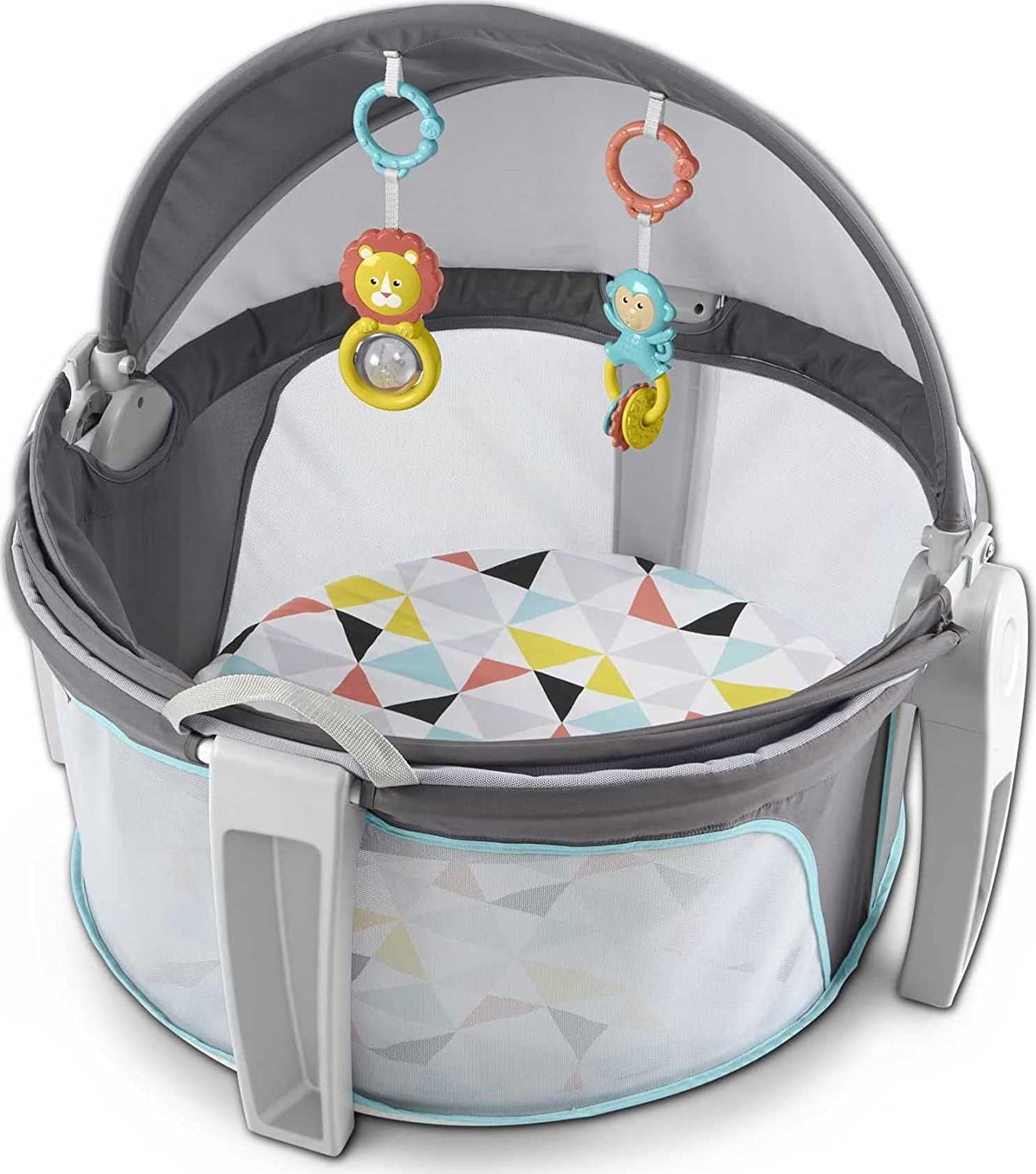 Fisher-Price Portable Bassinet and Play Space On-The-Go Baby Dome with Developmental Toys and Canopy, Windmill