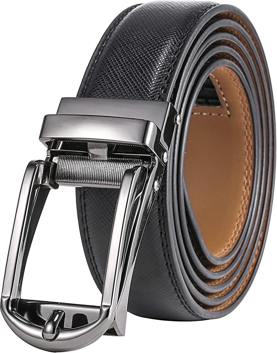 Marino's Mens Genuine Leather Ratchet Dress Belt with Open Linxx Buckle