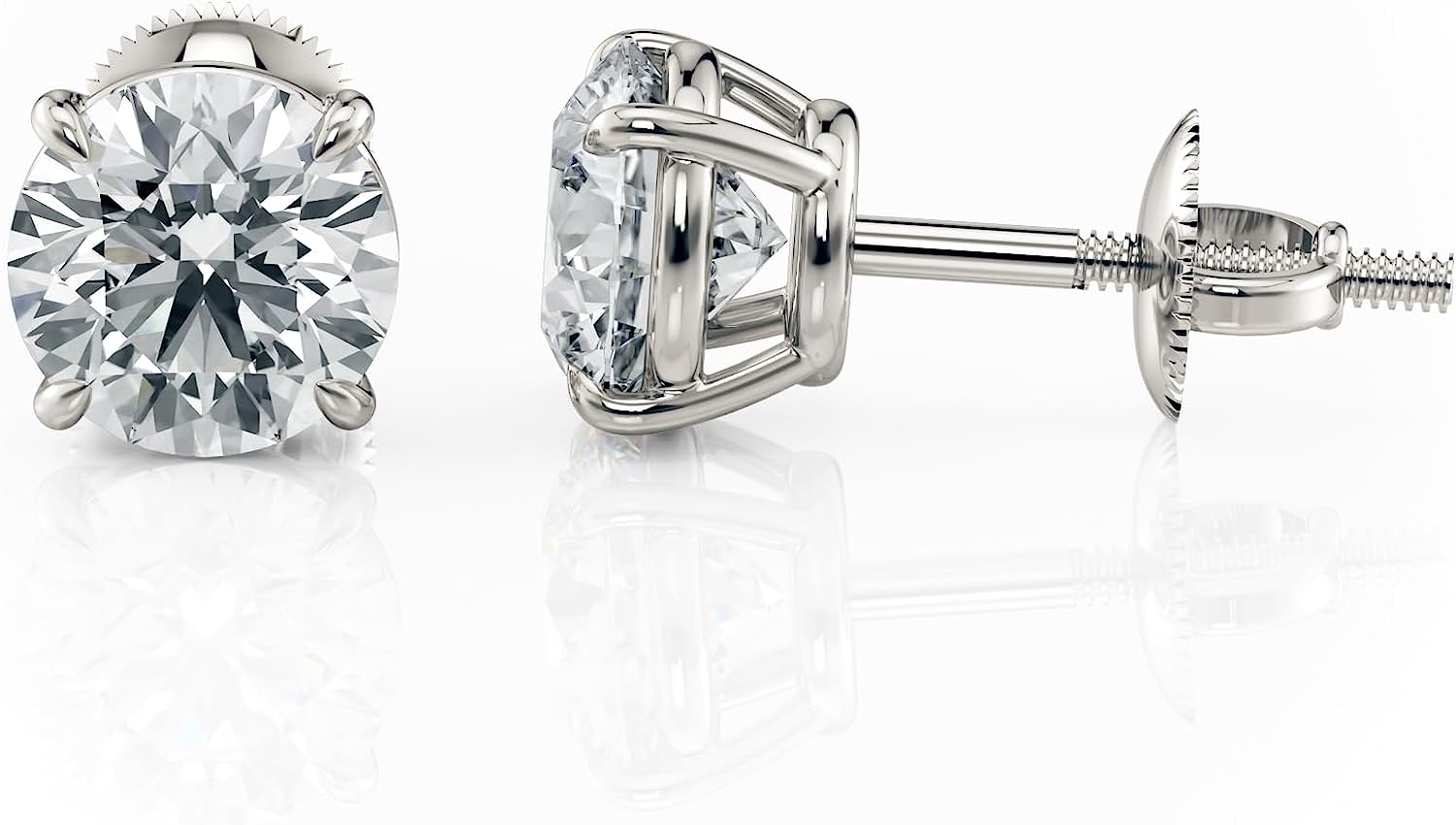 2.00 Carat (E - F Color, VS1 - VS2 Clarity) IGI Certified Lab Grown Round Diamond Stud Earrings in 14K White Gold