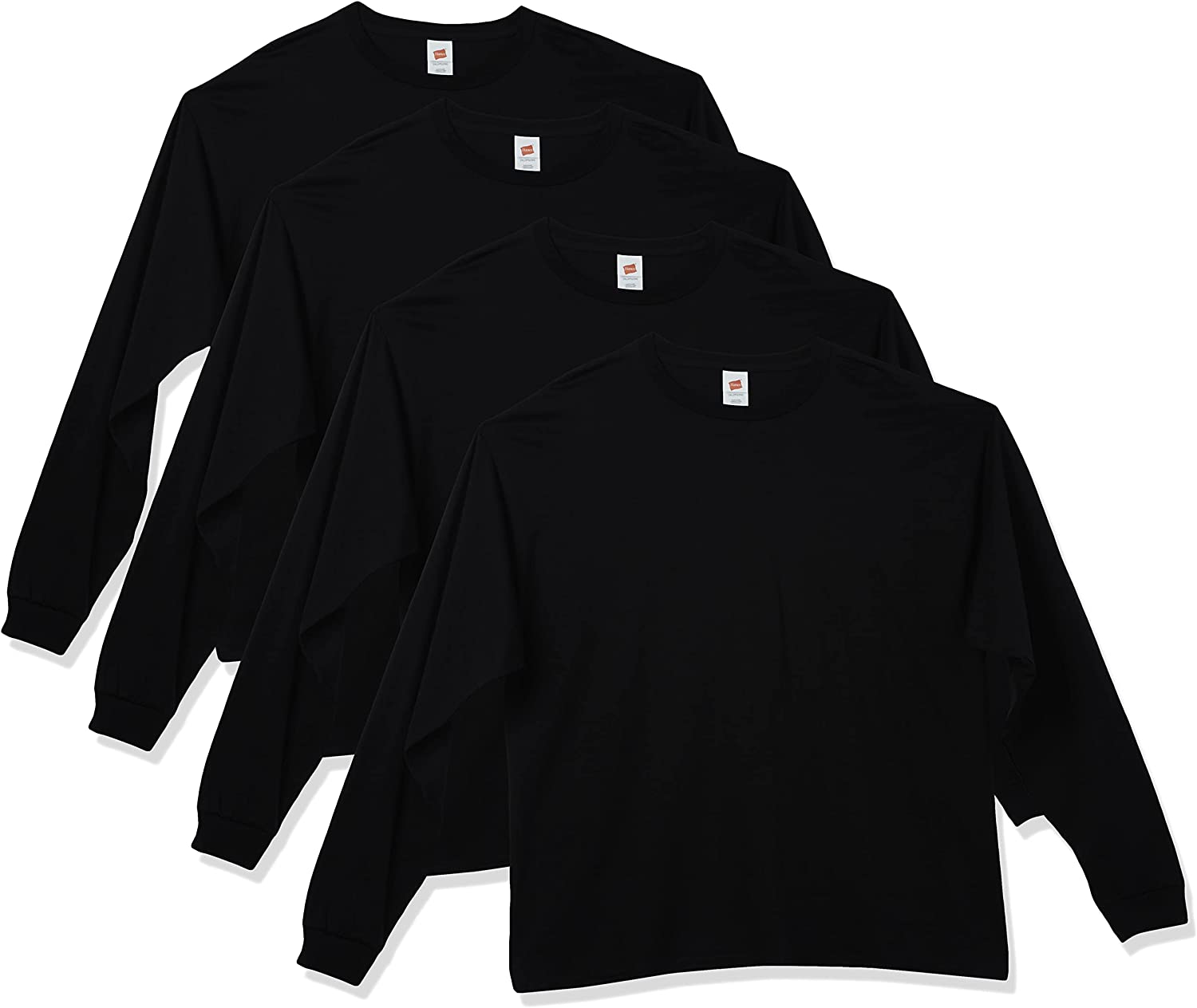 Hanes Men's Essentials Long Sleeve T-Shirt Pack, Crewneck Cotton Tees, 4-Pack