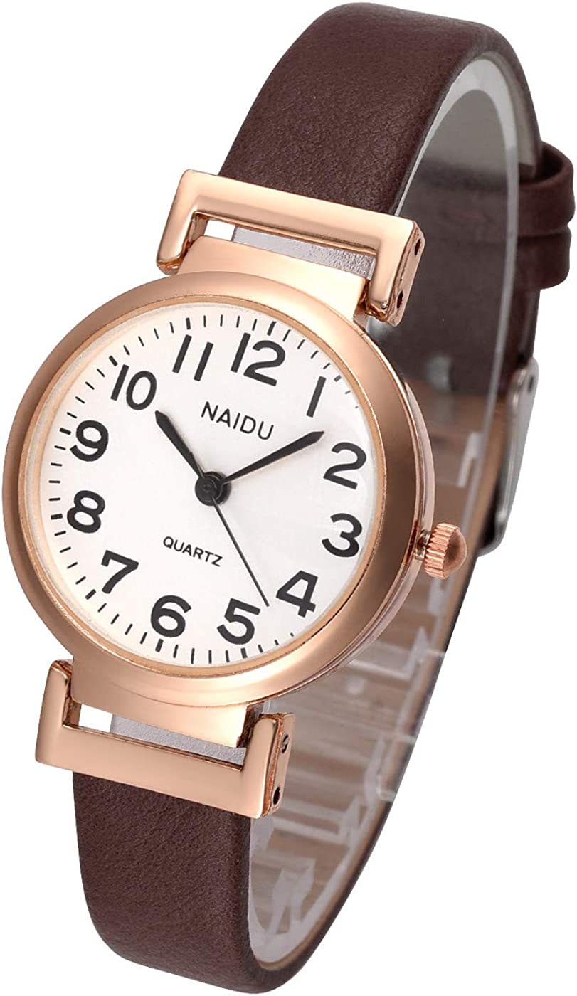 Top Plaza Womens Ladies Classic Simple Leather Analog Wrist Watch Rose Gold Case Arabic Numerals Casual Dress Quartz Watches,Small Dial