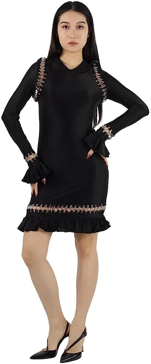 BURBERRY Ladies Black Ring Pierced Stretch Jersey Mini Dress, Size Large