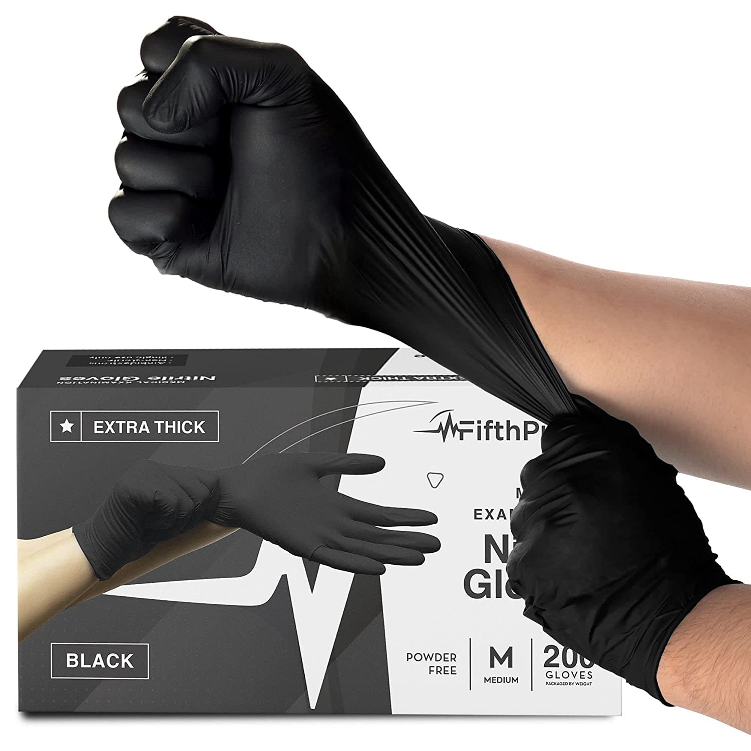 Disposable Black Nitrile Gloves Large 100 Count - Extra Thick 4.5 Mil - Powder and Latex Free Rubber Gloves - Surgical Medical Exam Gloves - Food Safe Cooking Gloves