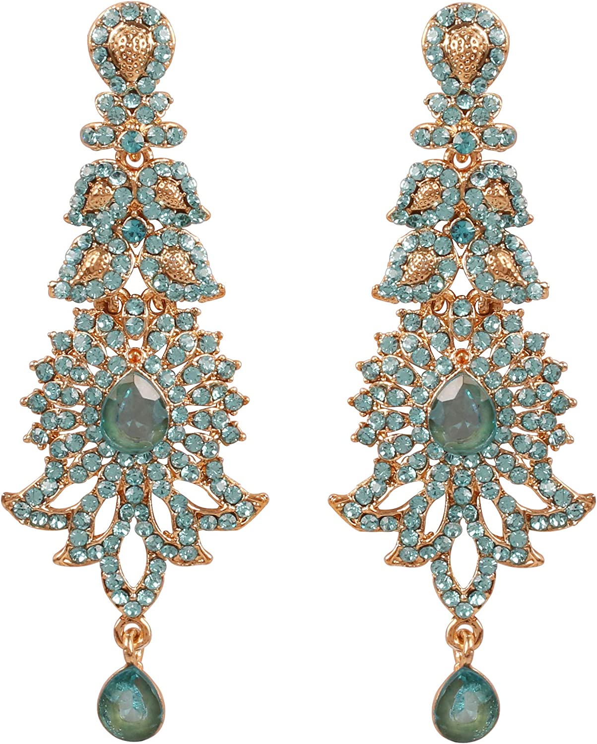Touchstone "Hollywood Glamour Oscar Collection" Indian Paisley Motif Designer Bridal Jewelry Long Chandelier Earrings In Antique Gold and White Tone For Women.