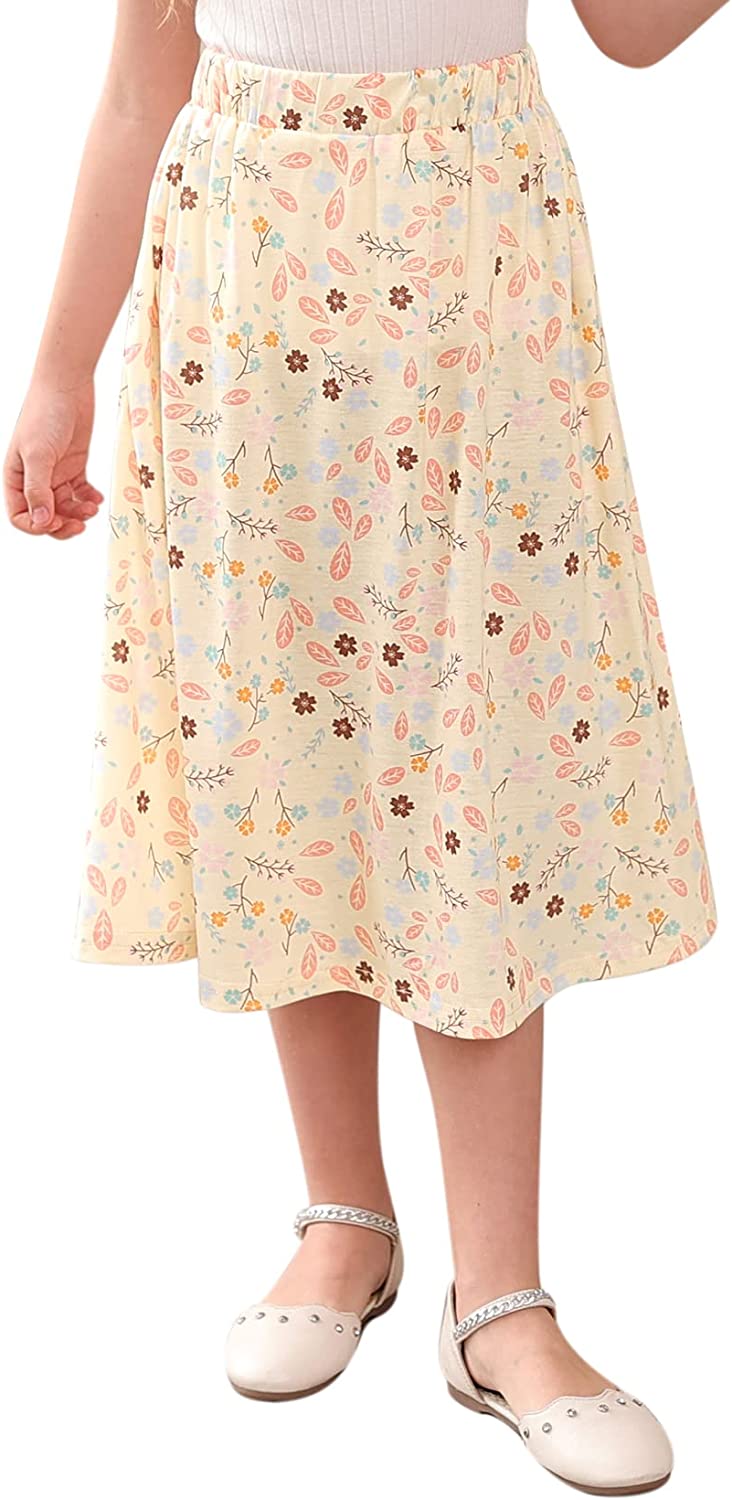 GORLYA Girls Boho Casual Elastic High Waist Tiered Ruffle Hem Long Swing Maxi Skirt 4-14T