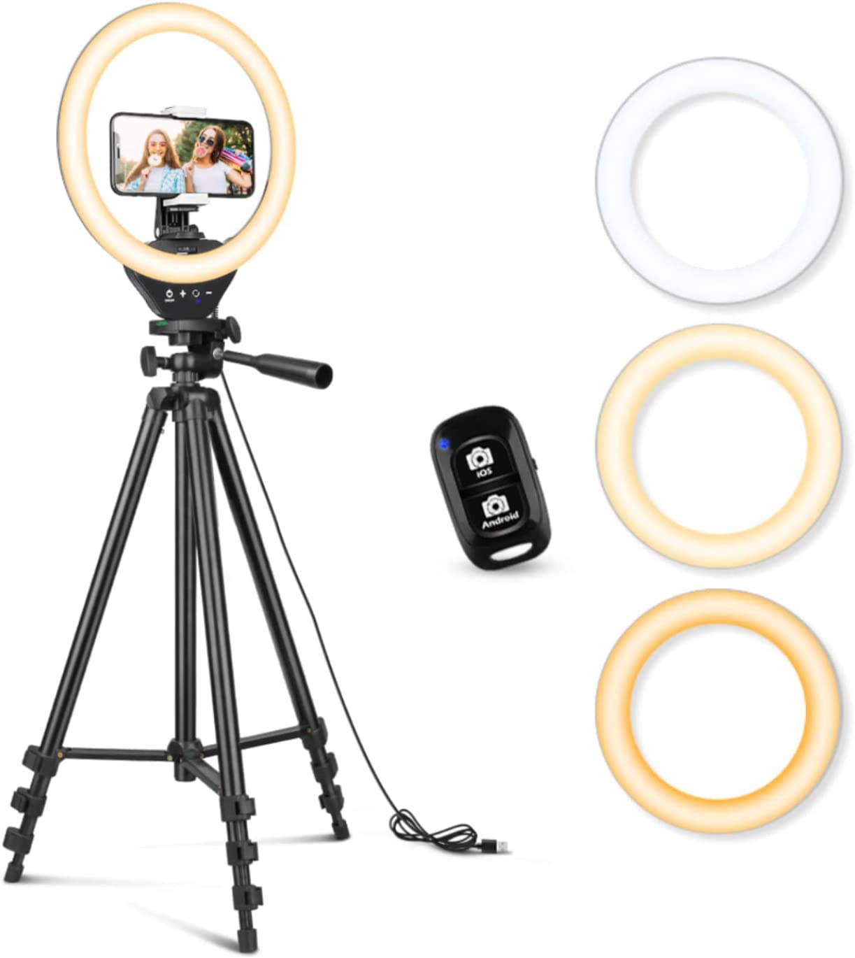 Sensyne 10'' Ring Light with 50'' Extendable Tripod Stand, LED Circle Lights with Phone Holder for Live Stream/Makeup/YouTube Video/TikTok, Compatible with All Phones