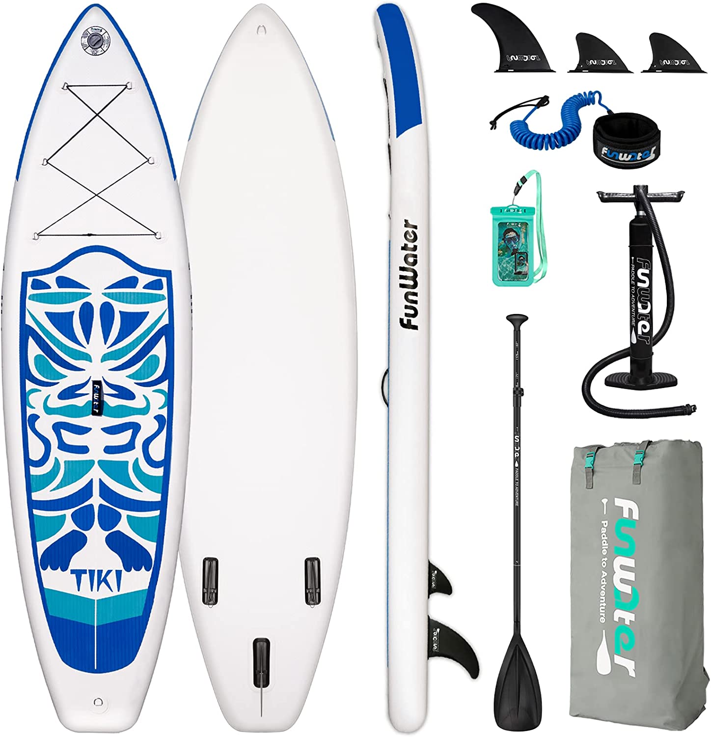 FunWater Inflatable Ultra-Light (17.6lbs) SUP for All Skill Levels Everything Included with Stand Up Paddle Board, Adj Paddle, Pump, ISUP Travel Backpack, Leash, Waterproof Bag
