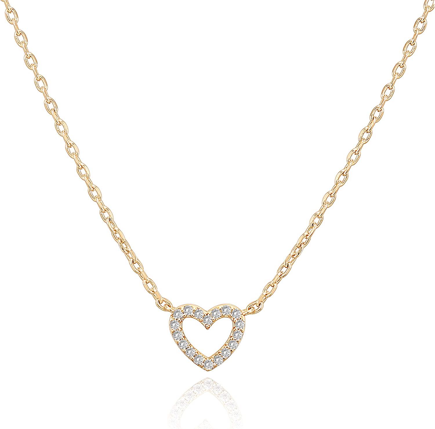 PAVOI 14K Gold Plated Cubic Zirconia Heart Necklace | Cute Dainty Love Pendant Necklaces for Women