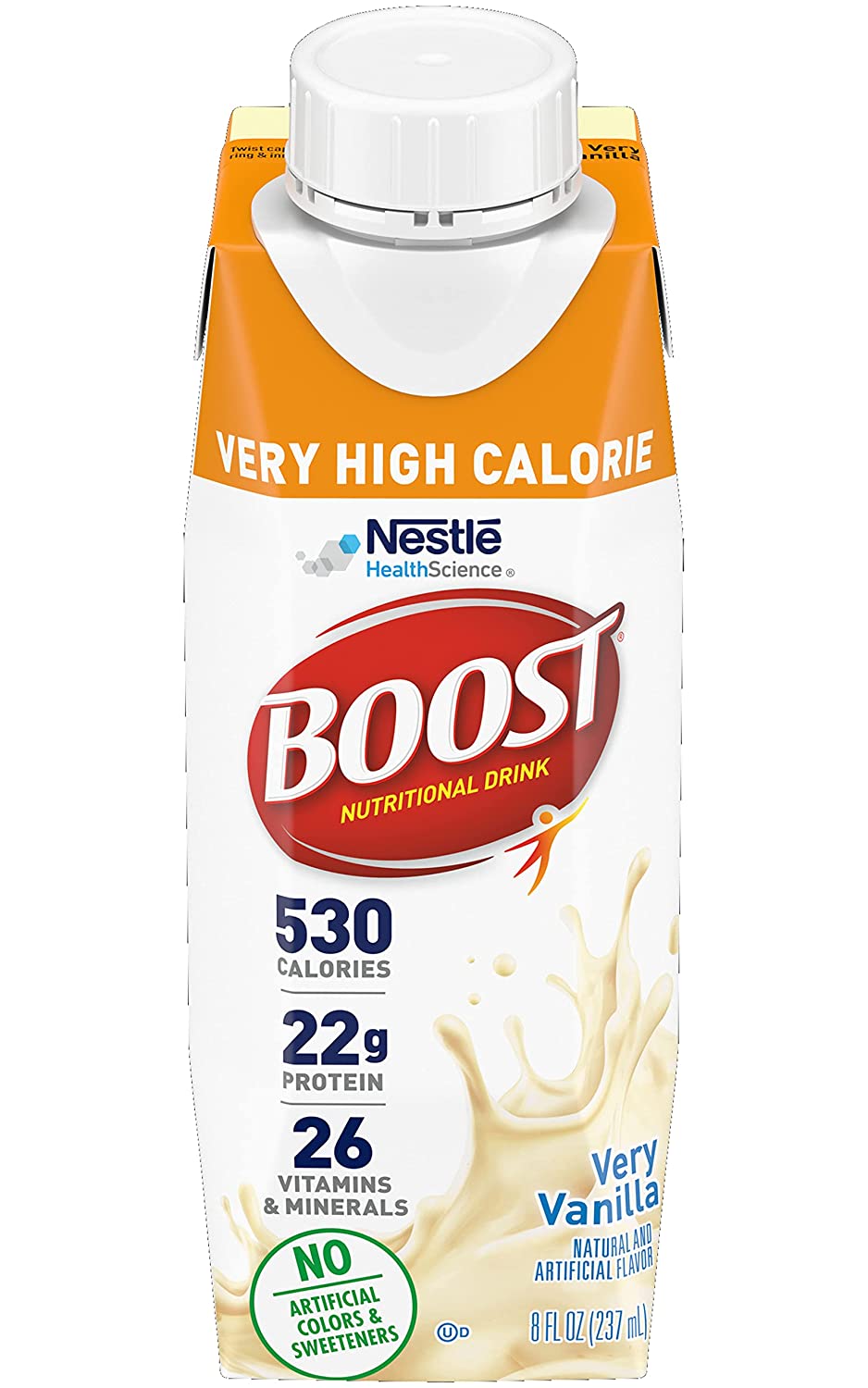 Boost Very High Calorie Nutritional Drink， Very Vanilla ， 8 FL OZ (Pack of 12)