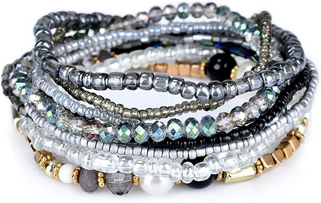 MengPa Stackable Beaded Bracelets for Women Bohemian layering Strand Statement Jewelry