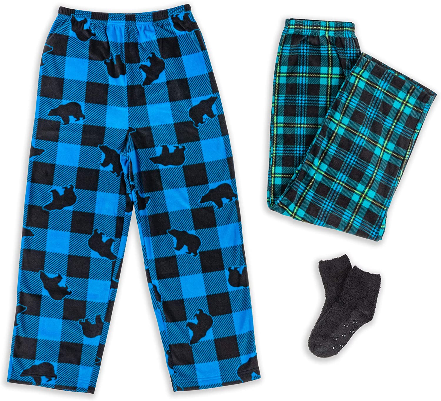 Mad Dog Concepts Boy’s Sleepwear Super Soft Micro Fleece 2-Pack Pajama Pants + Slipper Socks.