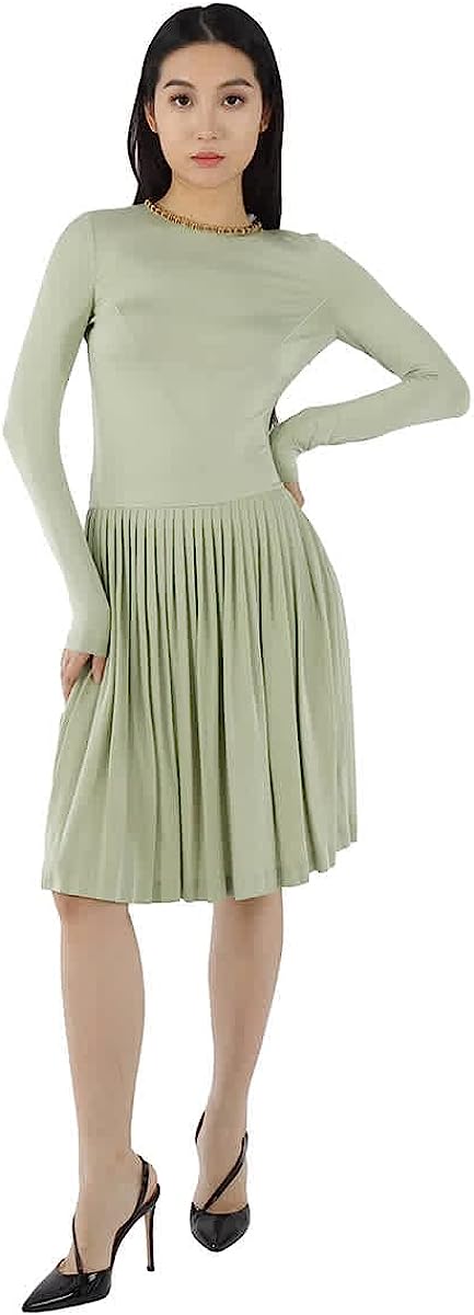 BURBERRY Open-Back Stretch Silk and Crepe Pleated Chain Detail Dress, Brand Size 12 (Brand Size 10)
