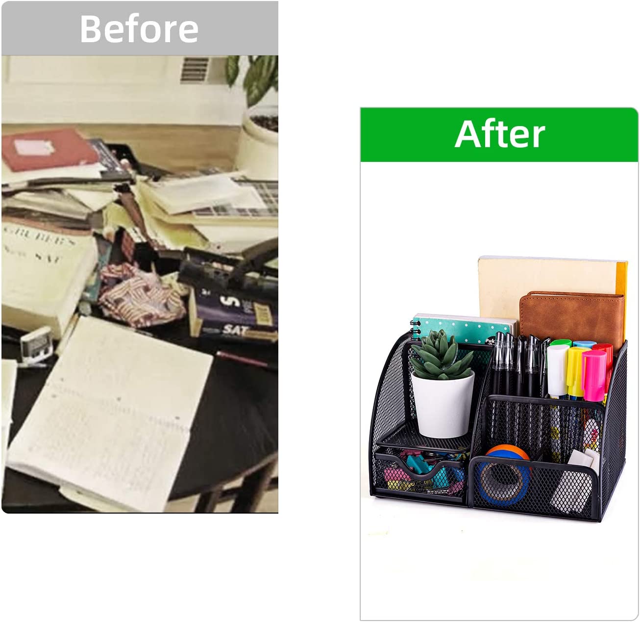 MDHAND Office Desk Organizer and Accessories Desk Drawer Organizer with 6 Compartments, Mesh Pencil Desk Organizer For Home Office