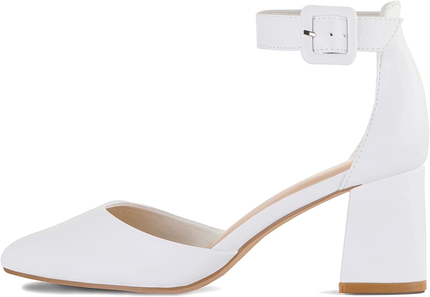 mysoft Women's Pointed Toe Low Chunky Heels Closed Toe Ankle Strap Dress Pump Shoes