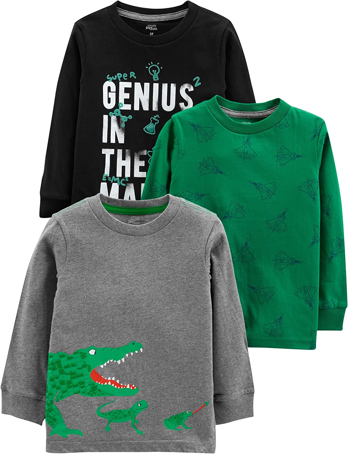 Simple Joys by Carter's Toddler Boys' Graphic Long-Sleeve Tees, Pack of 3