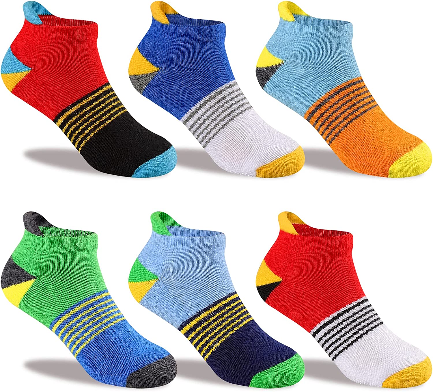 Comfoex Boys Socks Ankle Athletic Socks For Kids 4-6 6-8 8-10 Years Old Short Cotton Half Cushioned Socks 6 Pairs