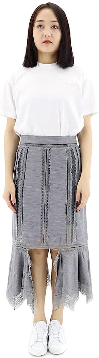 BURBERRY Ladies Cloud Grey Chantilly Lace And Wool Jersey Skirt, Brand Size 6 (US Size 4)