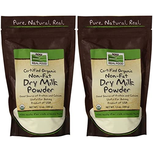 NOW Natural Foods, Organic Non-Fat Dry Milk Powder with Protein and Calcium, Product of the USA, 12-Ounce (Packaging May Vary) (Pack of 2)