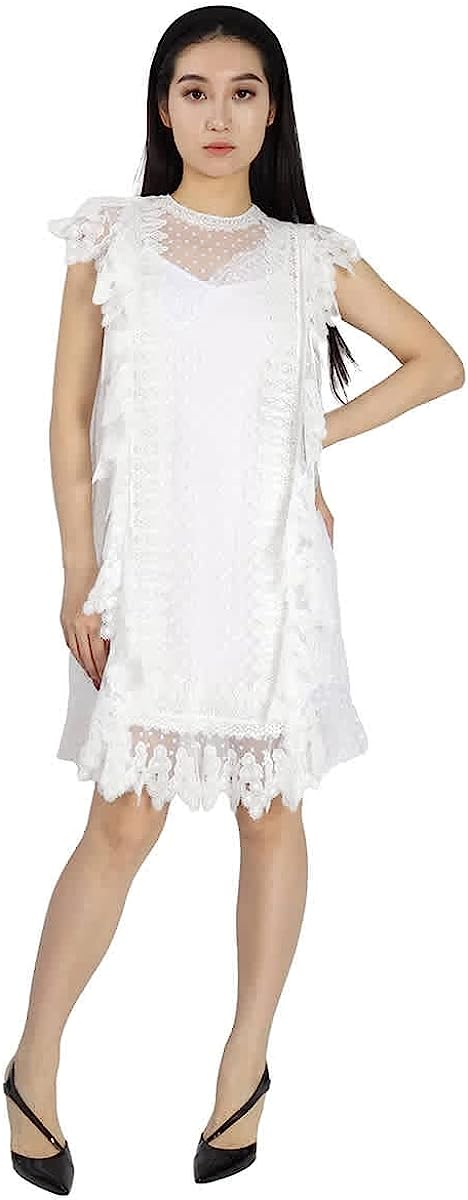BURBERRY Nahla White Polka-dot and Scalloped Lace Tulle Dress, Brand Size 6 (US Size 4)