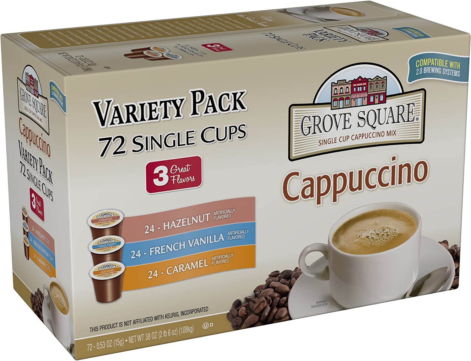 Grove Square Cappuccino Pods, Variety, Single Serve (Pack of 72)
