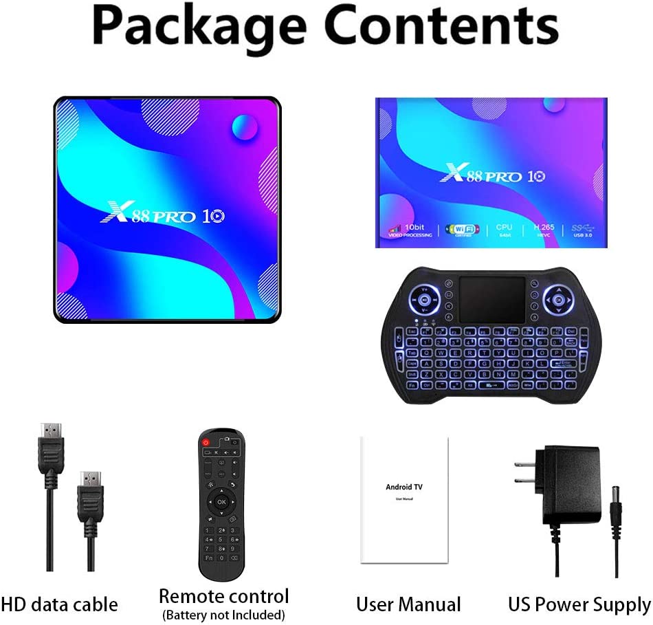 Android TV Box 11， RK3318 USB 3.0 Ultra HD 4K HDR 4GB RAM 64GB ROM 2.4G 5.8G Dual Band WiFi with BT 4.1 WiFi 100M Ethernet with Backlit Mini Keyboard Set Top TV Box
