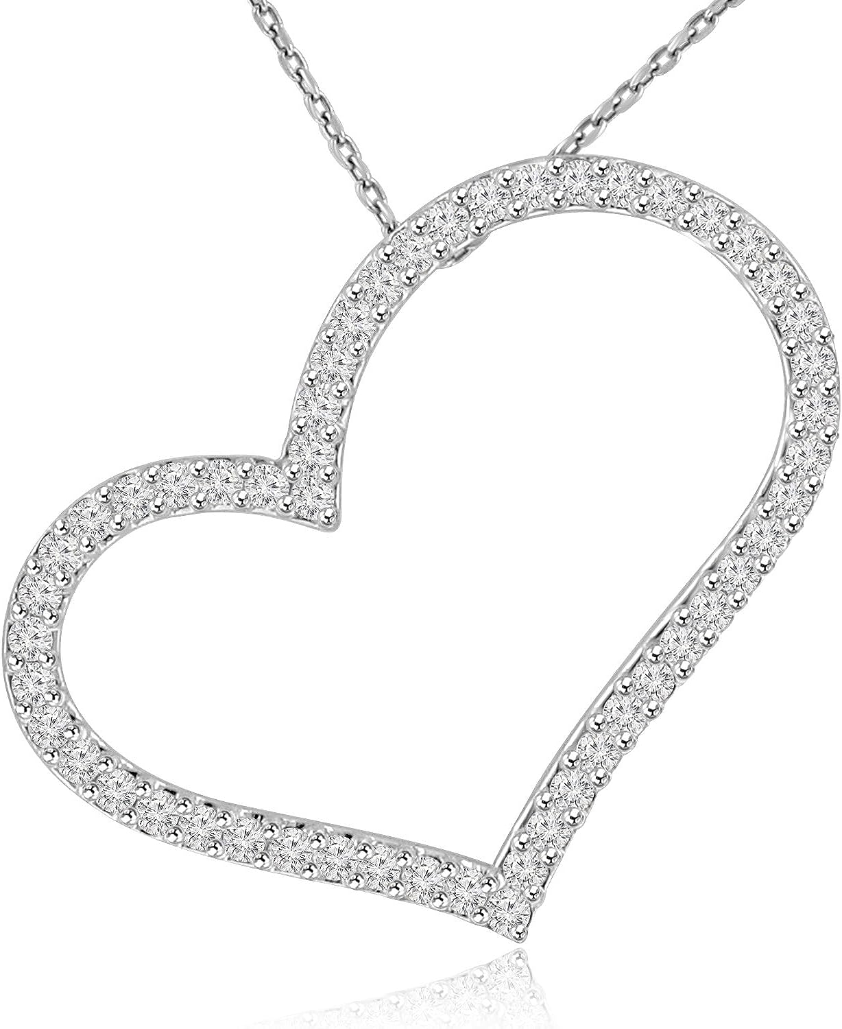 Madina Jewelry 1.53 ct Round Cut Diamond Heart Shape Pendant Necklace (G Color SI-1 Clarity) in 14 kt White Gold