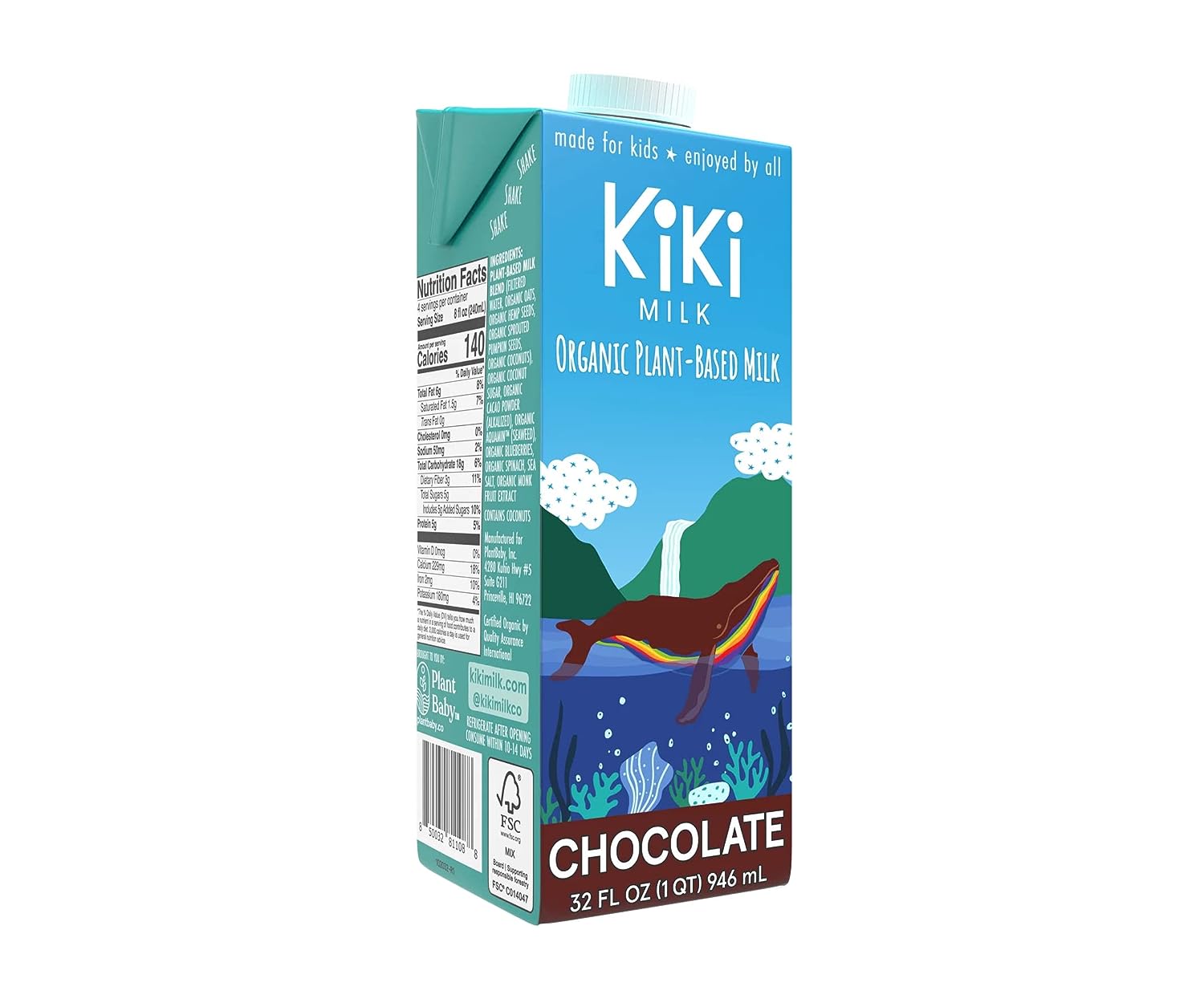 Kiki Milk Plant Based Milk - Organic Chocolate Milk - Calcium & Magnesium Source - Gluten Free, Gum Free, GMO Free, Dairy Free, Soy Free, Glyphosate Free - Shelf Stable - (32 oz ? Pack of 6)