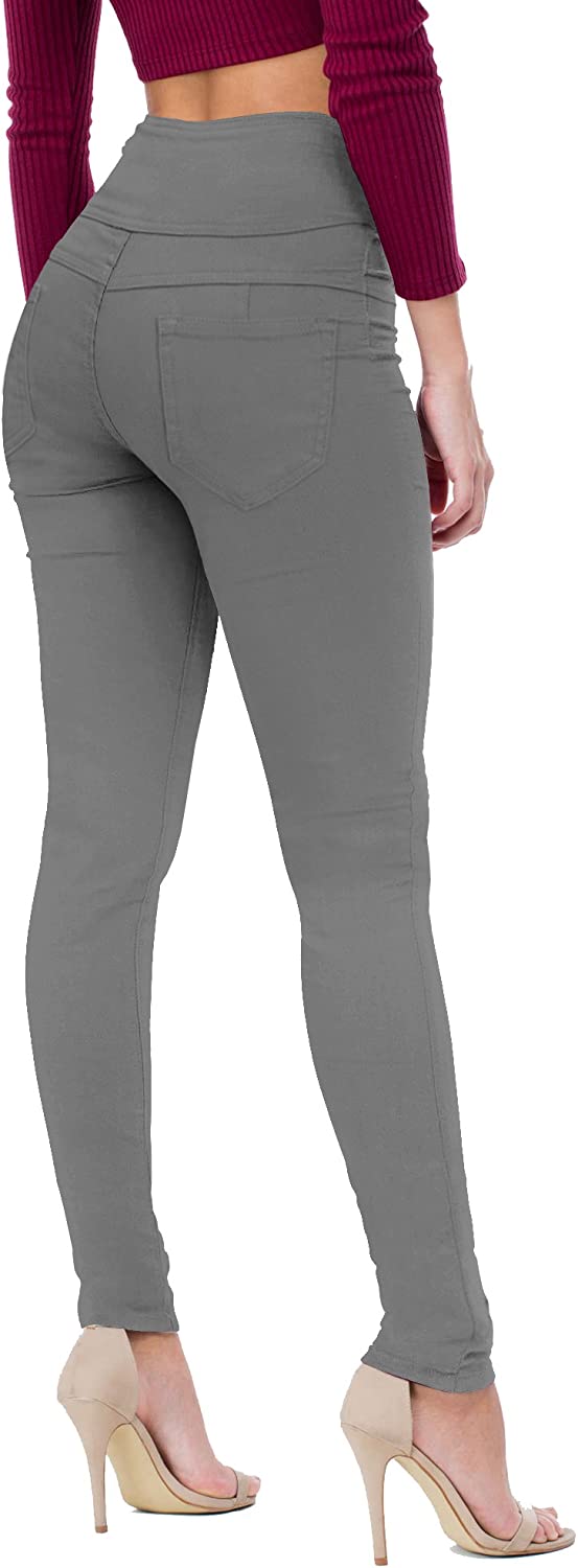 Women Butt Lift 3 Buttons Wide High Waist Stretch Denim Skinny Jeans with Short/Long Inseam