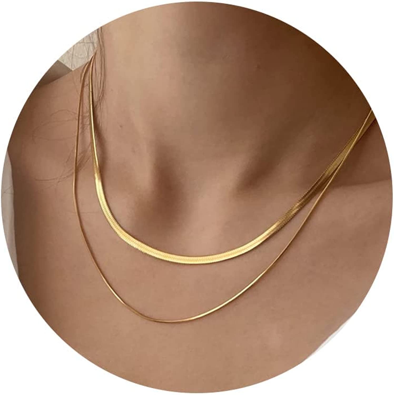 CHESKY 14K Gold/Silver Plated Snake Chain Necklace Herringbone Necklace Gold Choker Necklaces for Women Girl Gifts Jewelry 1.5/3/5MM(W) 14&#34;/16&#34;(L)