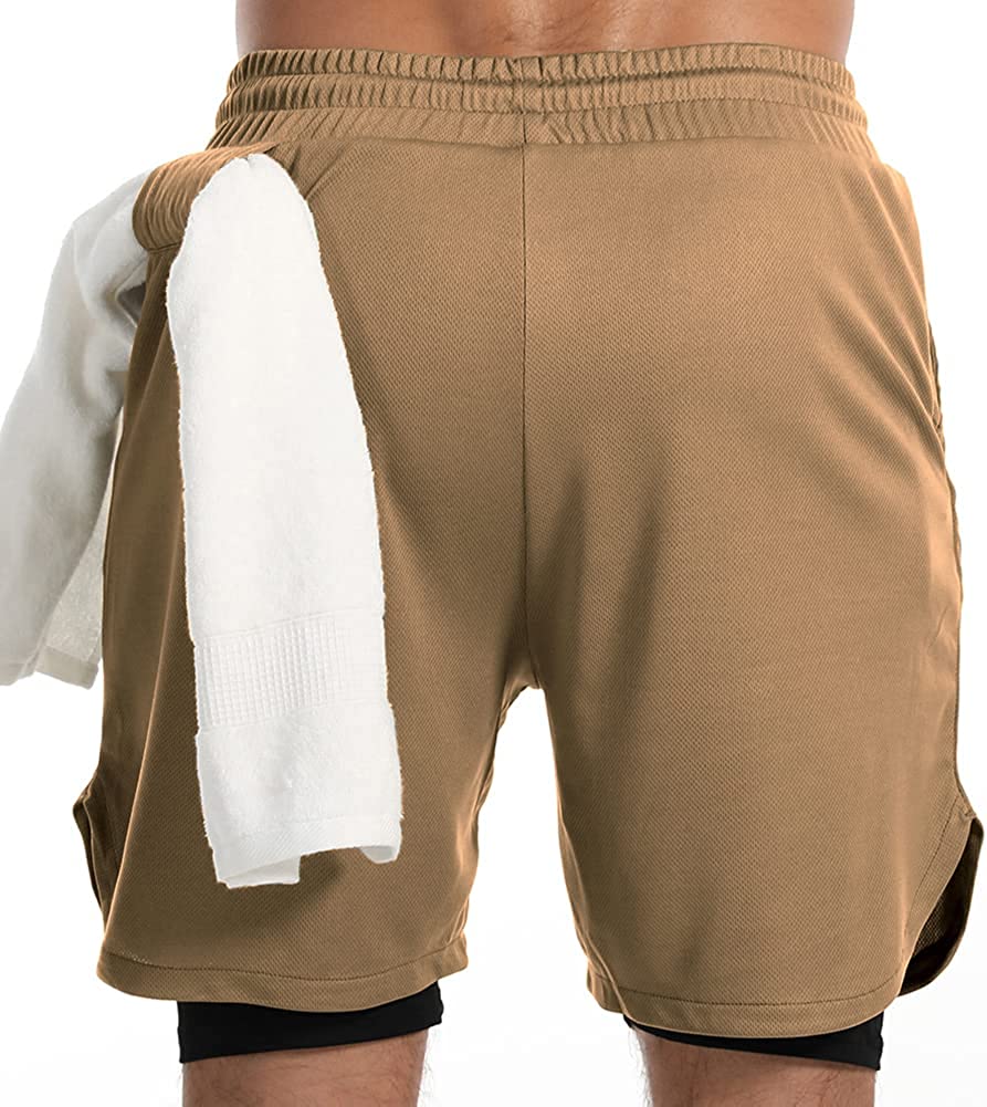 FLYEVEA Mens 2 in 1 Workout Running Shorts Athletic Yoga Gym 7" Short Clothes with Side Pockets
