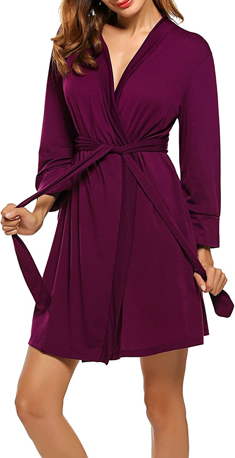Hotouch?Womens?Robe?Lightweight?Kimono?Robes?Short?Knit?Bathrobe?Soft?Sleepwear?Ladies?Loungewear?S-XXL